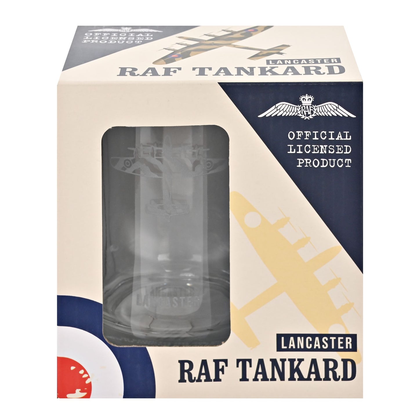 Lancaster RAF Tankard packaging with clear tankard inside