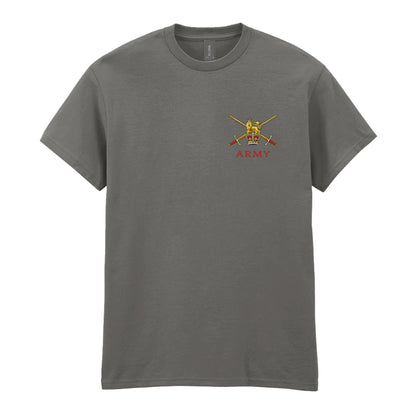 A sports grey t-shirt showing an MOD licensed British Army (Queen's Crown) insignia to left chest.