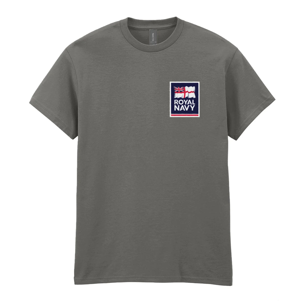A charcoal t-shirt showing an MOD licensed Royal Navy 'logo' to left chest.
