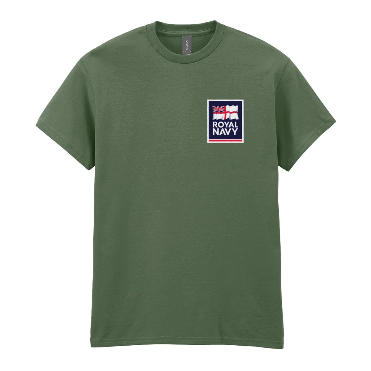 A military green t-shirt showing an MOD licensed Royal Navy 'logo' to left chest.