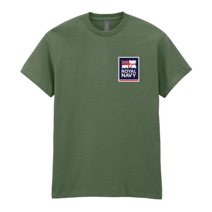 A military green t-shirt showing an MOD licensed Royal Navy 'logo' to left chest.