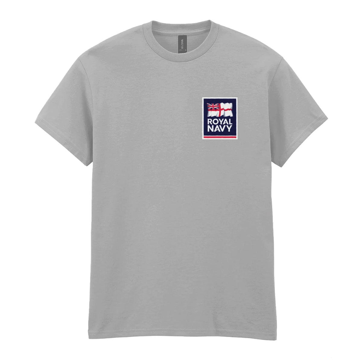A sports grey t-shirt showing an MOD licensed Royal Navy 'logo' to left chest.
