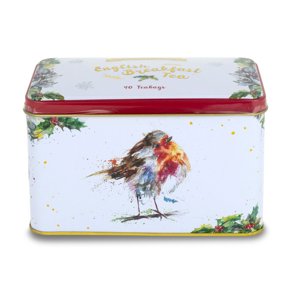 Christmas Robin Tea Tin by Nicola Rowles With 40 English Breakfast Teabags