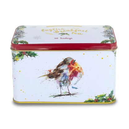 Christmas Robin Tea Tin by Nicola Rowles With 40 English Breakfast Teabags