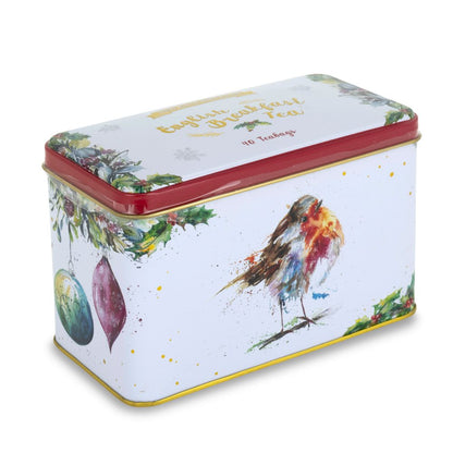 Christmas Robin Tea Tin by Nicola Rowles With 40 English Breakfast Teabags