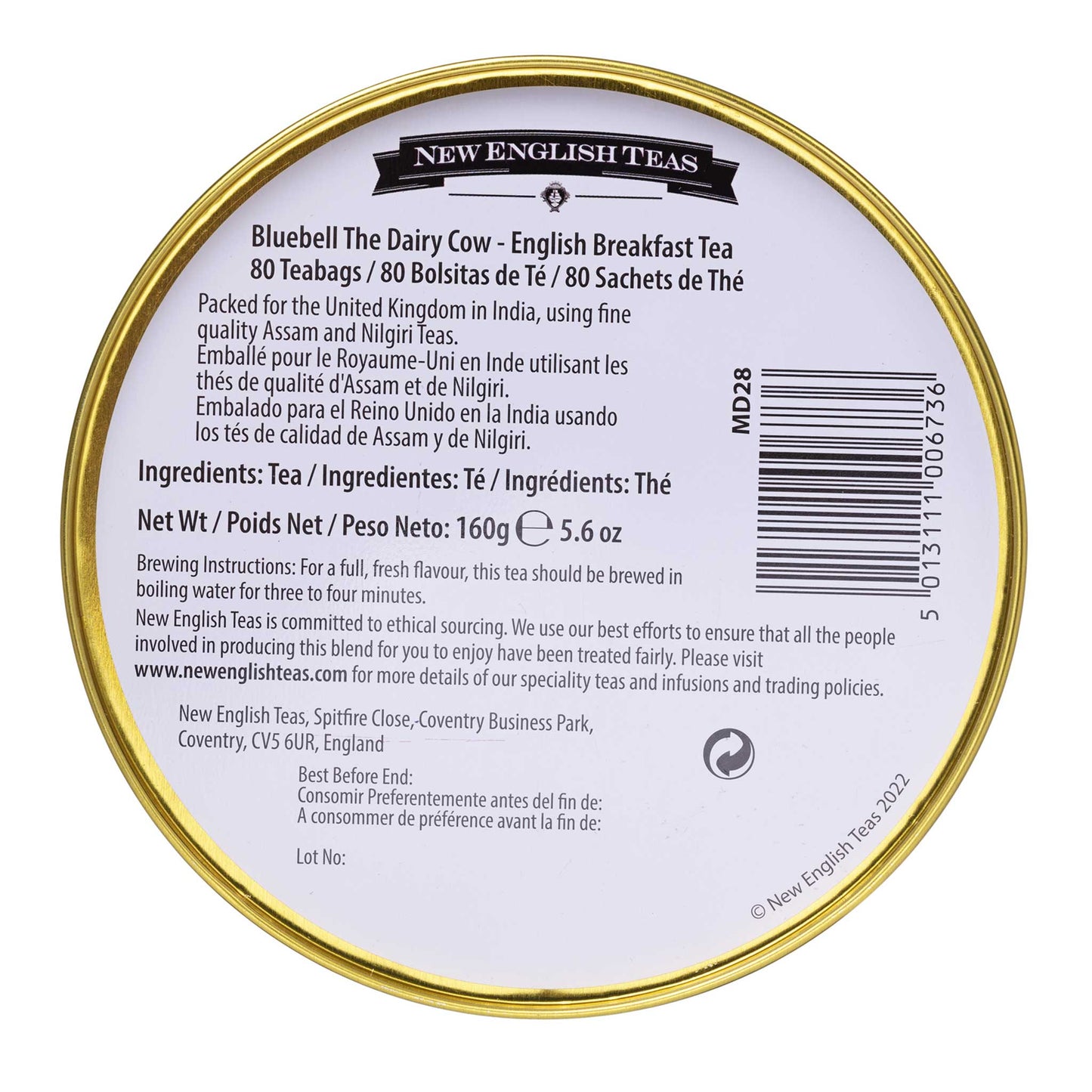 Base of tin showing Brewing instructions.