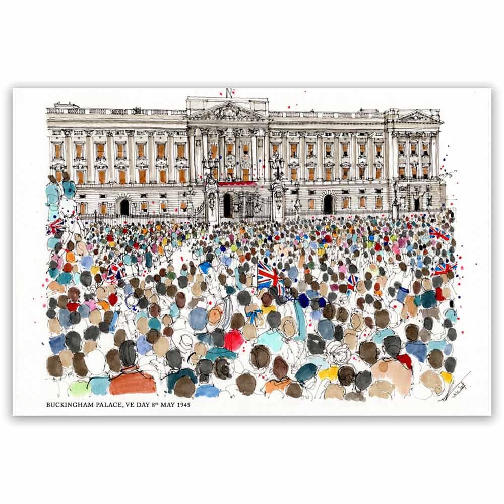 Buckingham Palace Crowds VE-Day 1945 A3 Print Premium Linen Card Stock