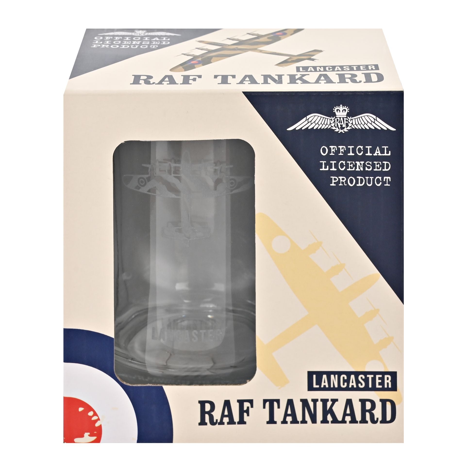 Lancaster RAF Tankard packaging with clear tankard inside