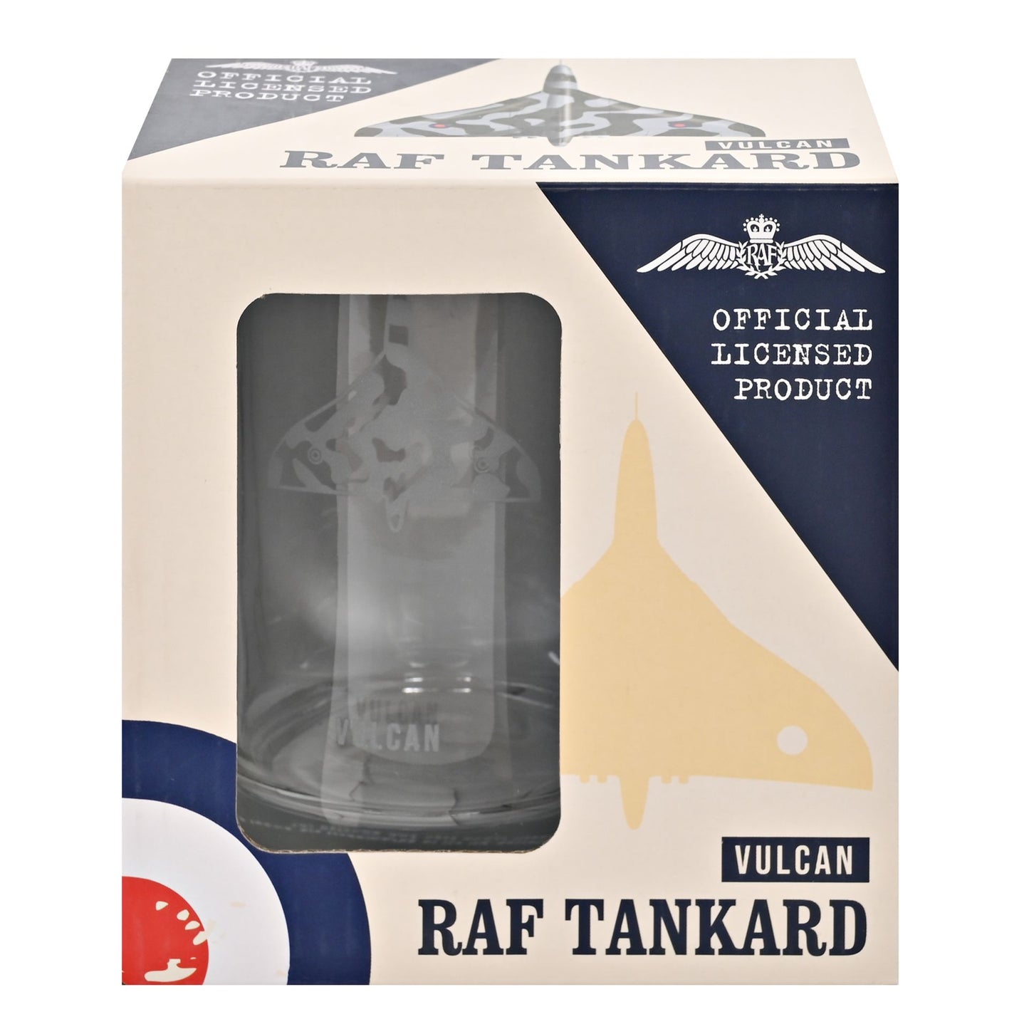 RAF Tankard packaging with clear glass inside, featuring RAF branding.