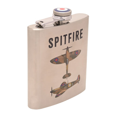 Flask with Spitfire design and 'SPITFIRE' text on a beige background