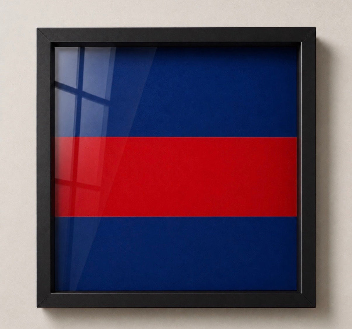 A square black shadowbox frame, showing the professionally pigment-printed Grenadier Guards backing. 